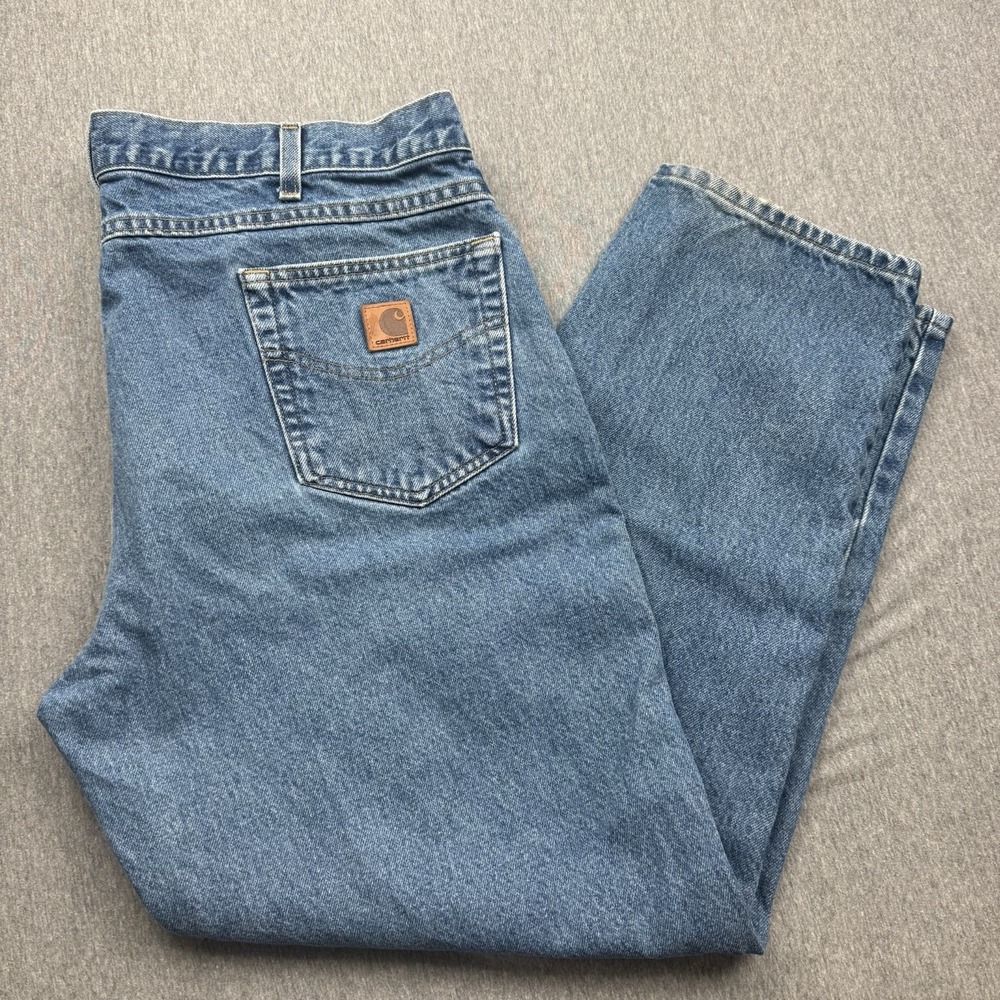 Carhartt Jeans Size 40x30 Relaxed Fit Denim Workwear B17-DST Leather Patch